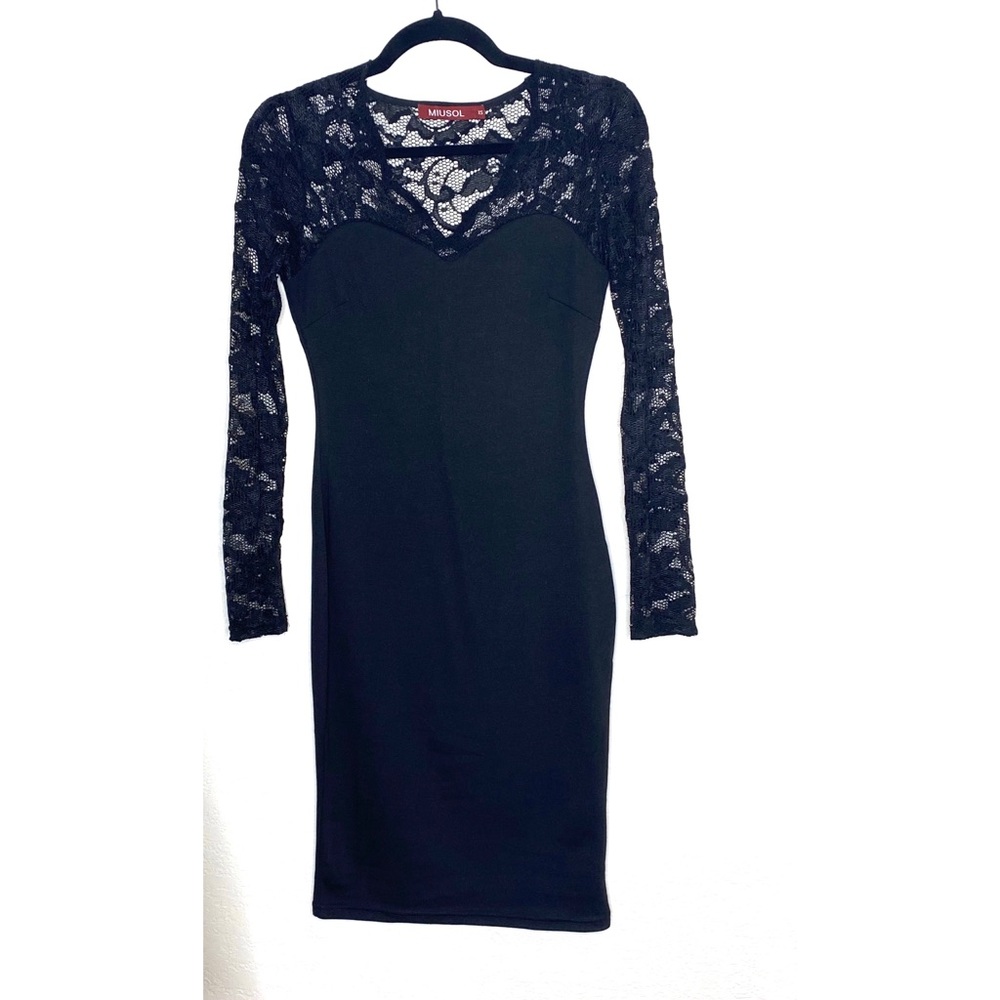 Miusol Black Midi Dress with Lace Detail